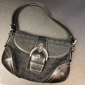 Coach black signature hobo with leather strap